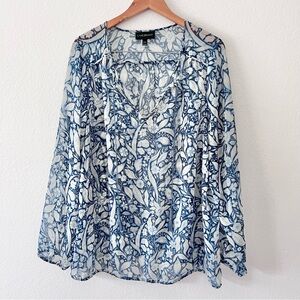 Lane Bryant Sheer Blue Floral Paisley Boho Top Sz 18/20